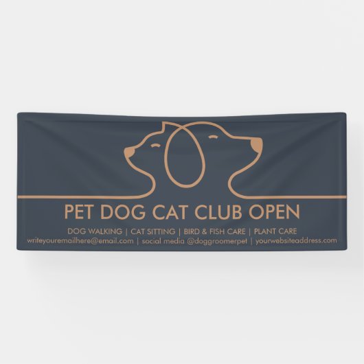 Minimalistische Chic Lijn Hond en Kat Logo Spandoek (Horizontaal)