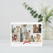 Minimalistische chic rode strik fotocollage kerstk feestdagenkaart (Staand voorkant)