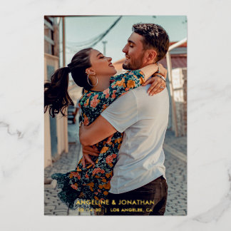 Minimalistische Chic Save The Date Trouwfoto Goud Folie Uitnodiging