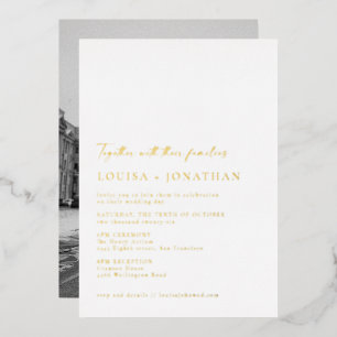 Minimalistische Chic Script Foto Huwelijk Elegant Folie Uitnodiging