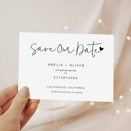 Minimalistische Chic Script Hart Moderne Trouwdag Save The Date