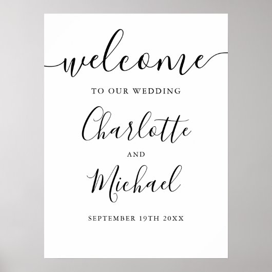 Minimalistische Chic Script Trouw Welkom Bord Poster (Voorkant)