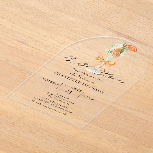 Minimalistische Chic Sinaasappel Spritz Bow Vrijge Acryl Uitnodigingen (Laagn)