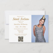 minimalistische chic sweet sixteen qr-code foto go kaart (Voorkant)