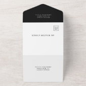 Minimalistische Chic Zwart-wit bruiloft met RSVP All In One Uitnodiging (Buitenkant)