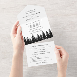 Minimalistische Chic Zwart-wit bruiloft met RSVP All In One Uitnodiging