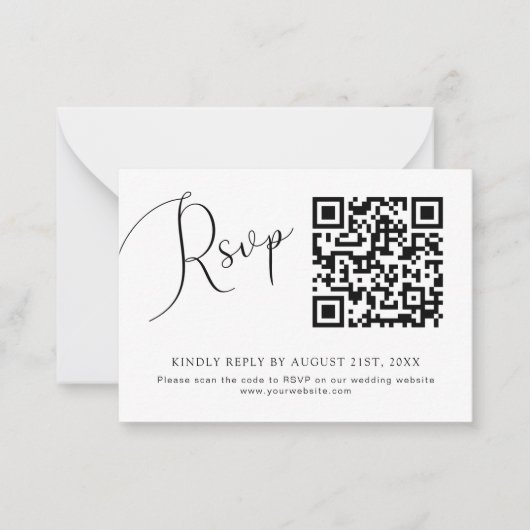 Minimalistische Chic Zwart Wit QR Code Huwelijk RS Notitiekaartje (Voorkant)