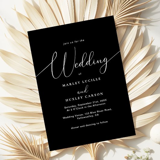 Minimalistische Chic Zwart Wit Script Wedding Kaart