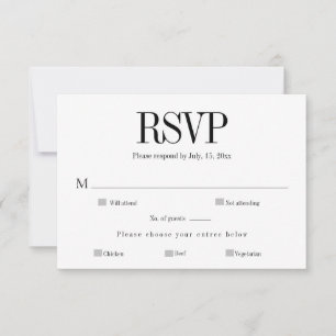 Minimalistische Chic Zwart & Witte Reactiekaart RSVP Kaartje
