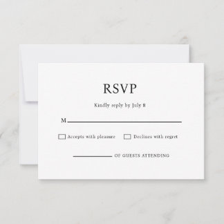 Minimalistische Chic Zwarte en Witte Huwelijks RSV RSVP Kaartje