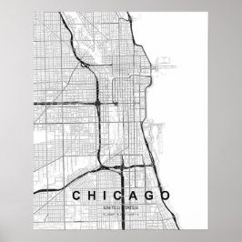 Minimalistische Chicago-kaart (Zwart & Wit) Poster