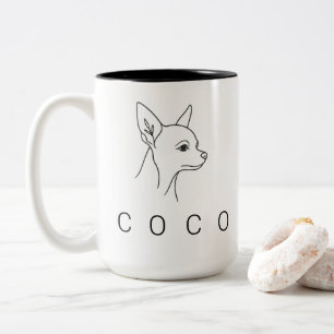 Minimalistische Chihuahua One Line Art   Erfgoed P Tweekleurige Koffiemok