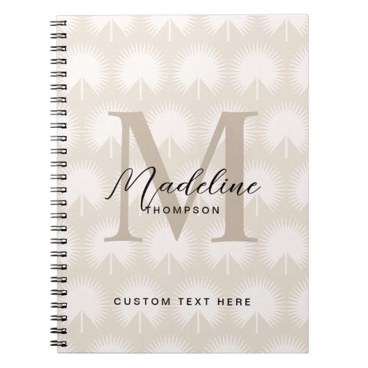 Minimalistische Chique Beige Anahaw-blad Script Mo Notitieboek (Voorkant)