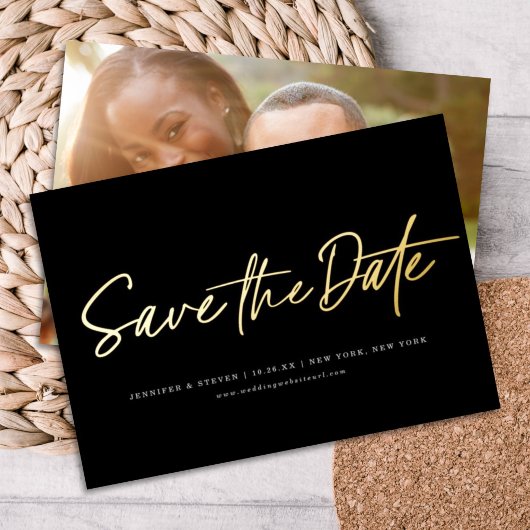 Minimalistische chique bewerkbare kleurenfoto De d Folie Uitnodiging