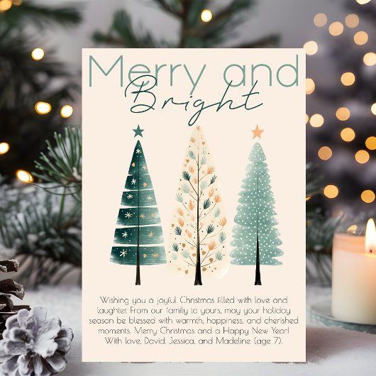 Minimalistische chique boho hand getekende kerstbo feestdagenkaart