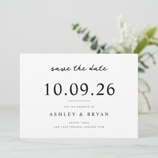 Minimalistische chique bruiloft bewaar de datum save the date (Staand voorkant)