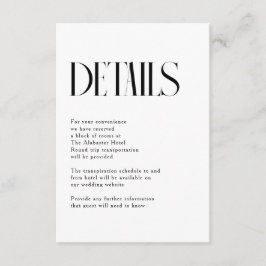 Minimalistische chique bruiloft details informatiekaartje