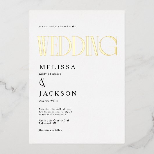 Minimalistische chique bruiloft folie uitnodiging (Voorkant)