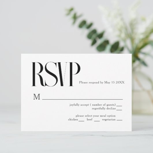 Minimalistische chique bruiloft RSVP Kaart (Staand voorkant)