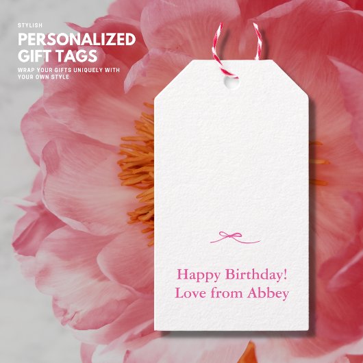 Minimalistische chique eenvoudige hete roze strik cadeaulabel