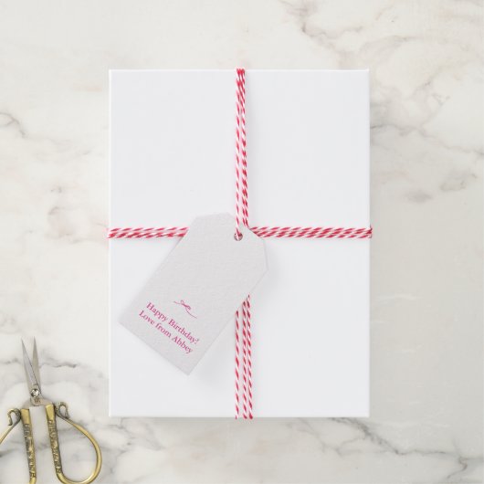 Minimalistische chique eenvoudige hete roze strik cadeaulabel (Met Touw)