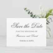 Minimalistische chique elegante grijze bruiloft op save the date (Staand voorkant)