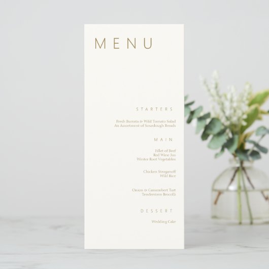 Minimalistische chique goud eenvoudige moderne bru menu (Staand voorkant)