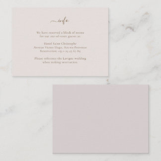 Minimalistische chique gouden blush bruiloft hotel informatiekaartje
