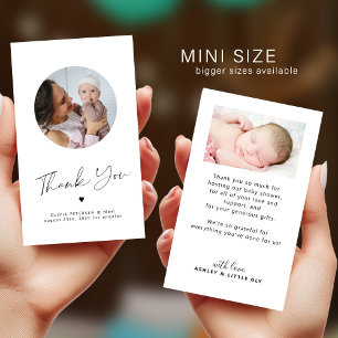 Minimalistische chique MINI SIZE foto baby dank u Notitiekaartje