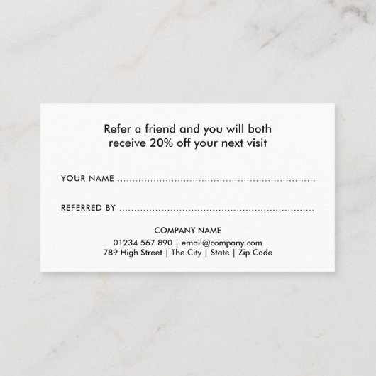 Minimalistische chique parelrand aanbevelingskaartje (Achterkant)