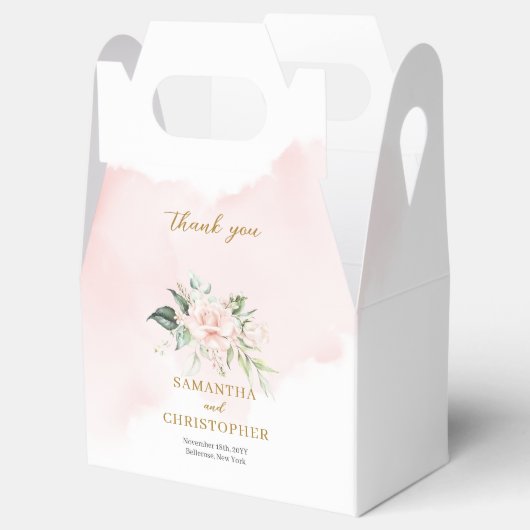 Minimalistische chique roze rozen eucalyptus goude bedankdoosjes (Geopend)