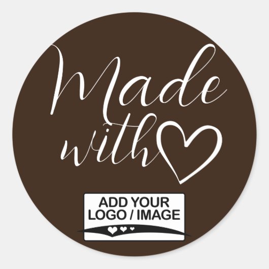 Minimalistische chocolade bruin gemaakt met liefde ronde sticker (Voorkant)