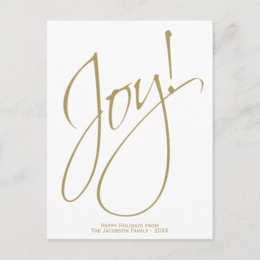 Minimalistische Christmas Joy Gold & White Typogra Feestdagenkaart (Voorkant)