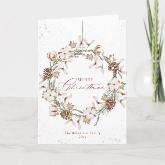 Minimalistische Christmas Wreath Holiday Kaart (Voorkant)