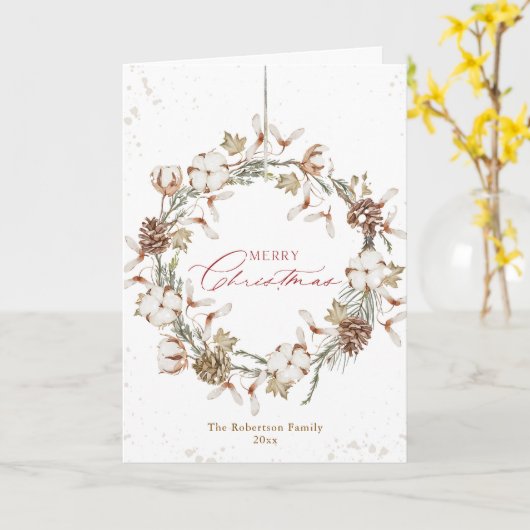 Minimalistische Christmas Wreath Holiday Kaart (Gele Bloem)