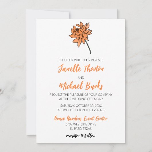 Minimalistische Chrysanthemum bruiloft uitnodiging (Voorkant)