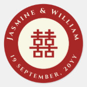 Minimalistische Cirkel dubbel geluk Chinese bruilo Ronde Sticker (Voorkant)