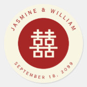 Minimalistische Cirkel dubbel geluk Chinese bruilo Ronde Sticker (Voorkant)