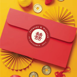 Minimalistische Cirkel dubbel geluk Chinese bruilo Ronde Sticker