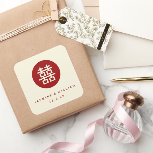 Minimalistische Cirkel dubbel geluk Chinese bruilo Vierkante Sticker (Geschenken)