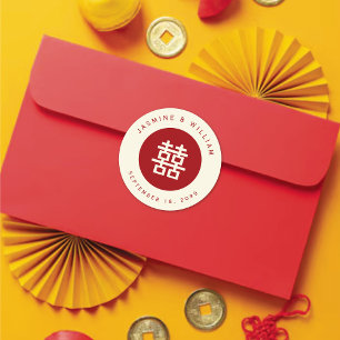 Minimalistische Cirkel Dubbele Geluk Chinees Huwel Ronde Sticker