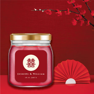 Minimalistische Cirkel Dubbele Geluk Chinees Huwel Vierkante Sticker