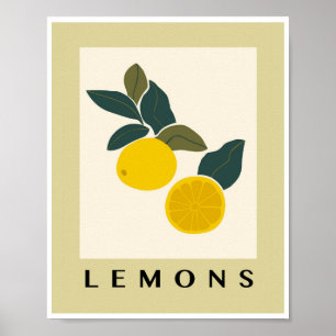 Minimalistische citroen tak citrus keuken kunst poster