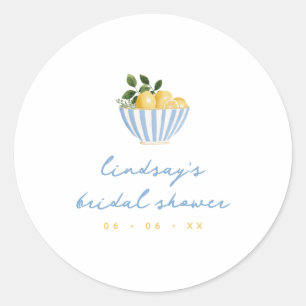 Minimalistische citroenen blauwe & gele bruidsdouc ronde sticker