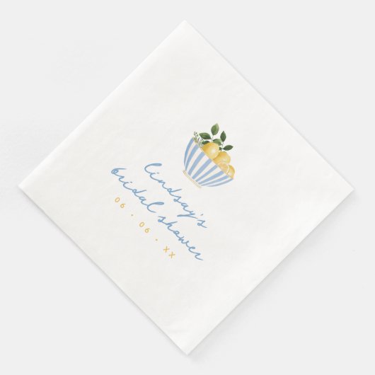 Minimalistische citroenen blauwe & gele bruidsdouc servet (Hoek)