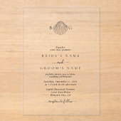 Minimalistische Clam Seashell Monogram Bruiloft Acryl Uitnodigingen (Voorkant)