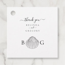 Minimalistische Clam Seashell Monogram Bruiloft Bedankjes Labels