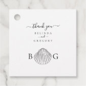 Minimalistische Clam Seashell Monogram Bruiloft Bedankjes Labels (Voorkant)