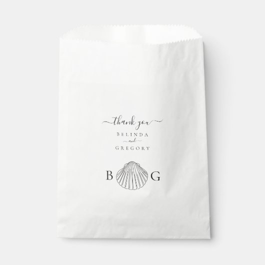 Minimalistische Clam Seashell Monogram Bruiloft Fa Bedankzakje (Voorkant)