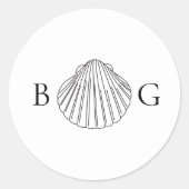 Minimalistische Clam Seashell Monogram Bruiloft Fa Ronde Sticker (Voorkant)